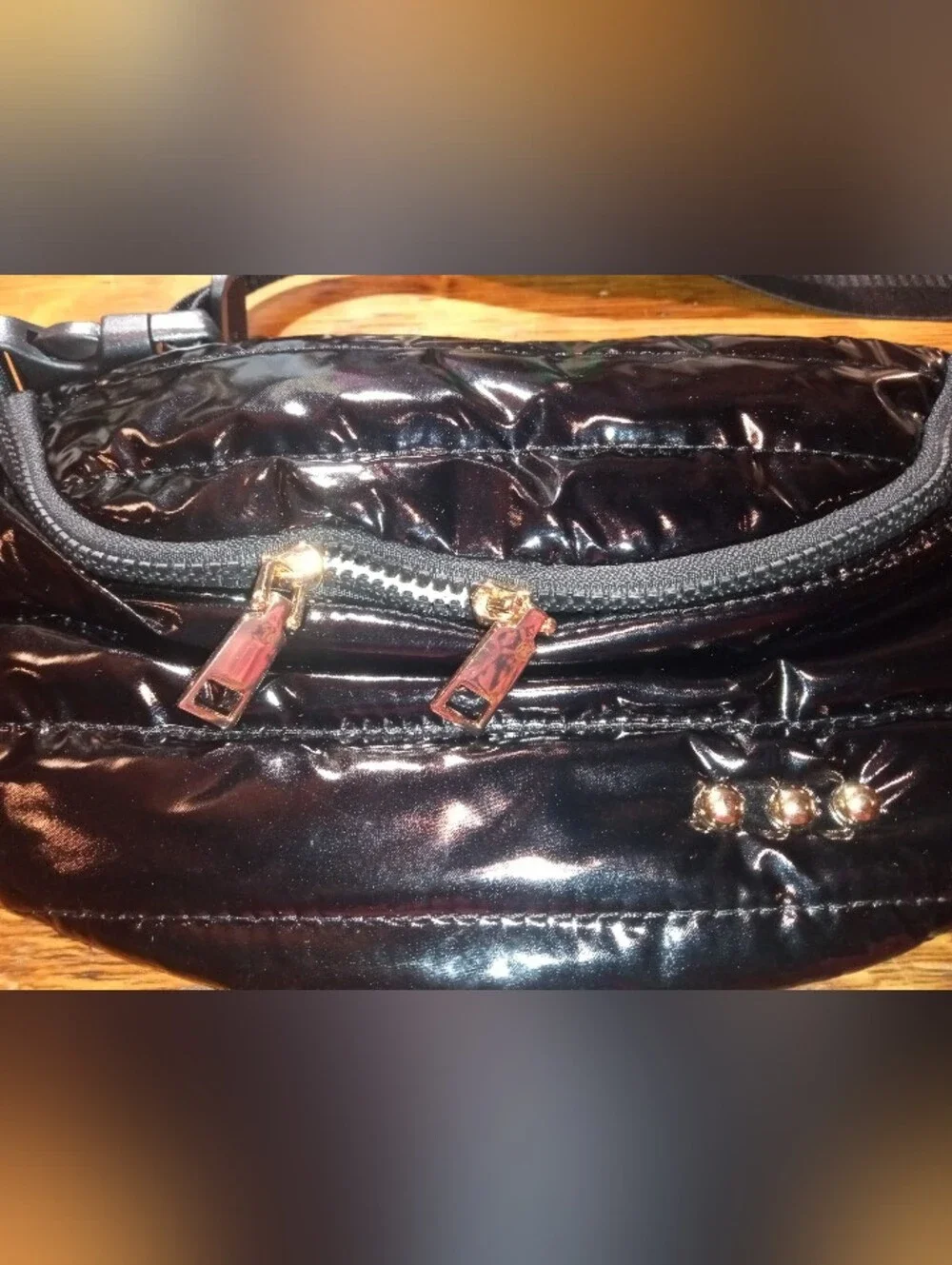 PS Black Patent Quilted Women's Waist /Crossbody Bag with Gold Hardware